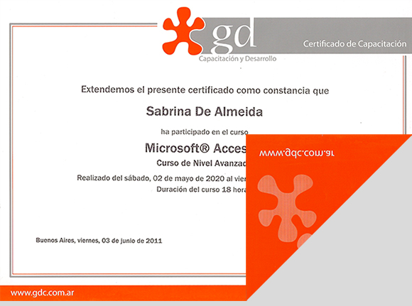Certificado de capacitación con dorso